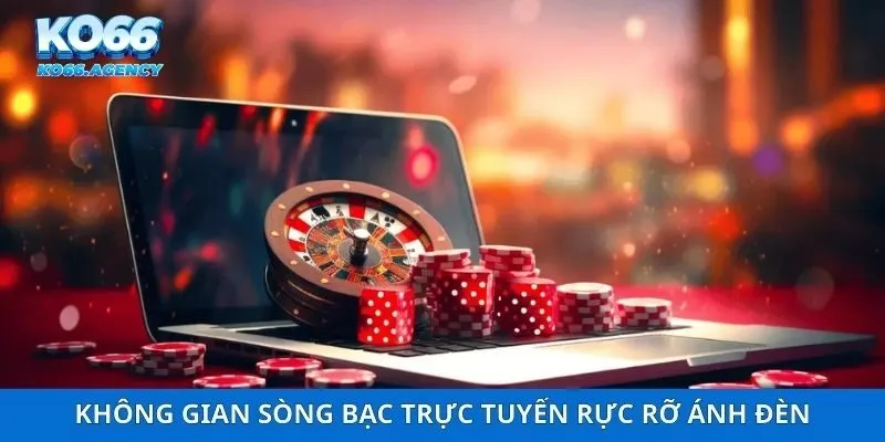 Không gian sòng bạc trực tuyến rực rỡ ánh đèn