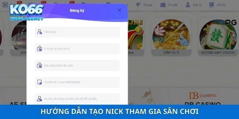 Hướng dẫn tạo nick tham gia sân chơi